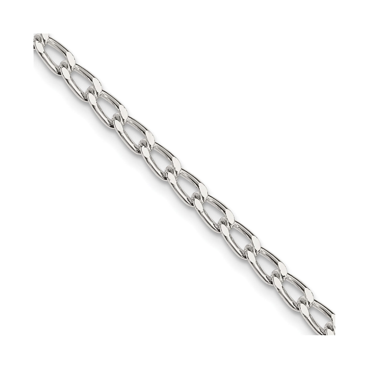 925 White Gold 3.2 mm Curb Chain Anklet, Solid detail view
