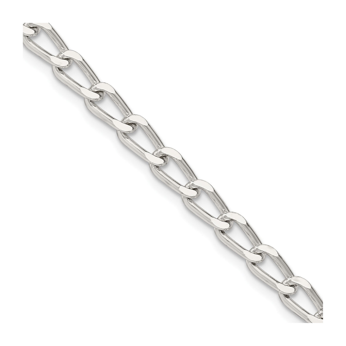 925 White Gold 4.3 mm Polished Chain Necklace, Solid detail view