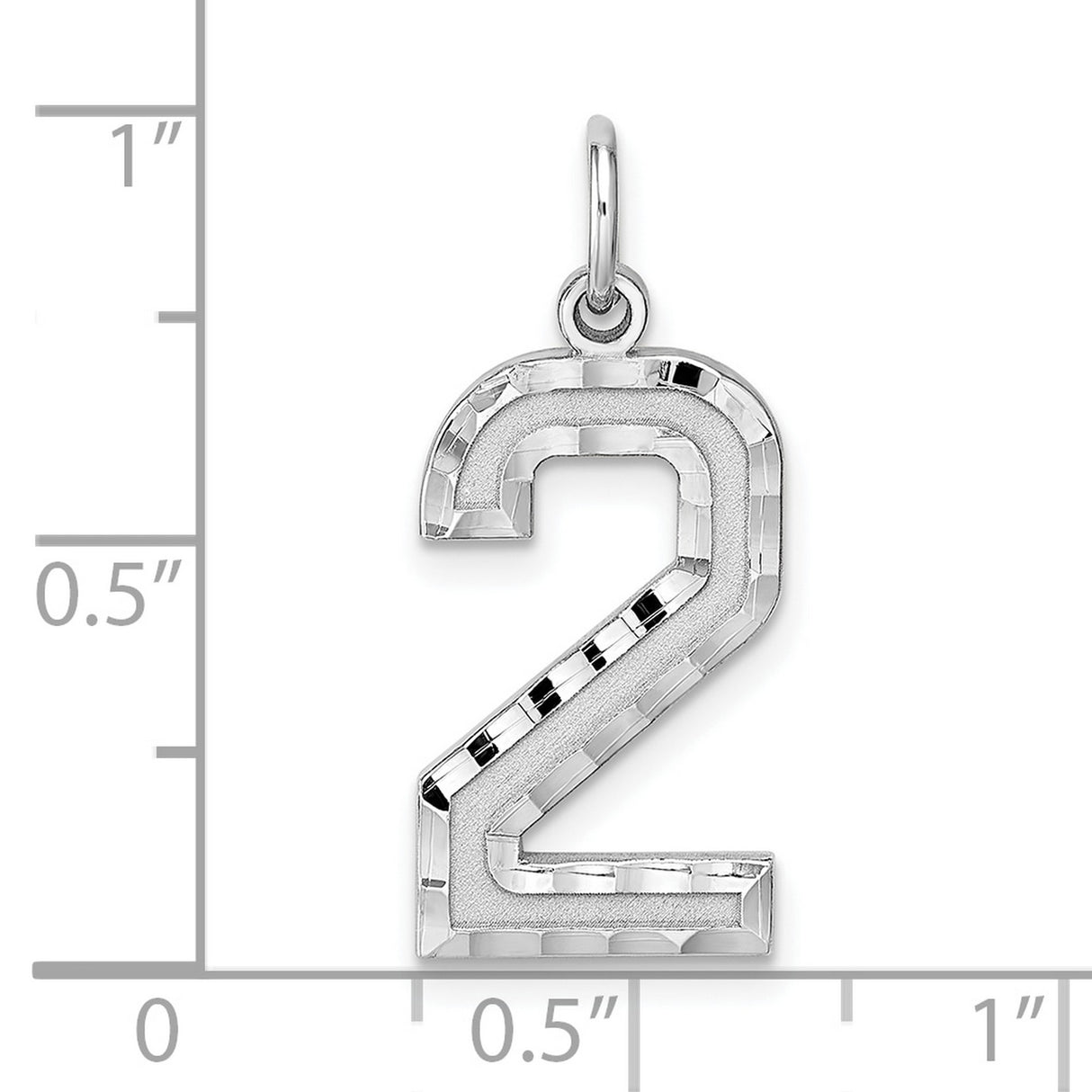 Sterling Silver Number Two Pendant Charm, Diamond Cut Polished Finish, Unisex