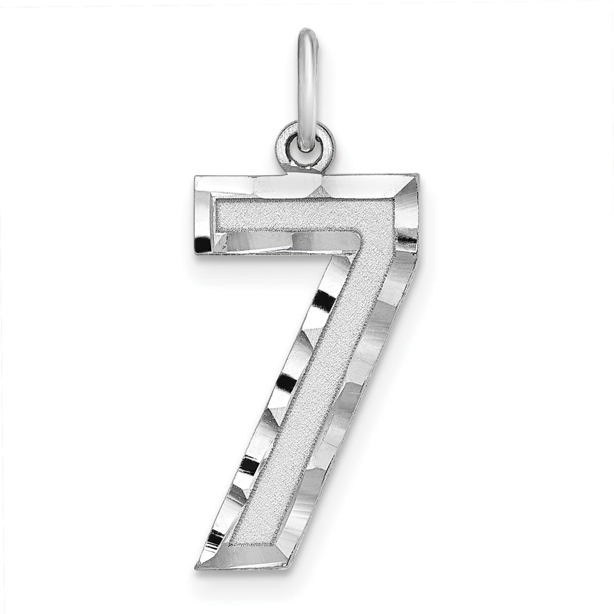 Sterling Silver Number 7 Pendant Charm, Polished and Textured Lucky Number Jewelry
