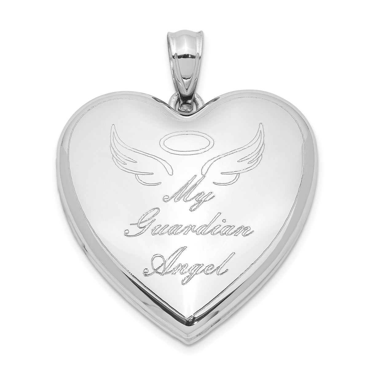 Sterling Silver Heart Pendant with Angel Wings and Halo, Christian Guardian Angel Jewelry for Women