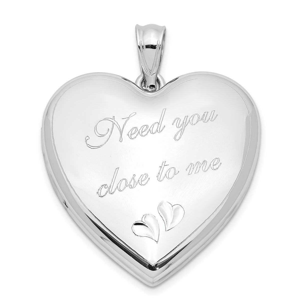 Sterling Silver Heart Locket Pendant with Need You Close to Me Message and Two Small Hearts