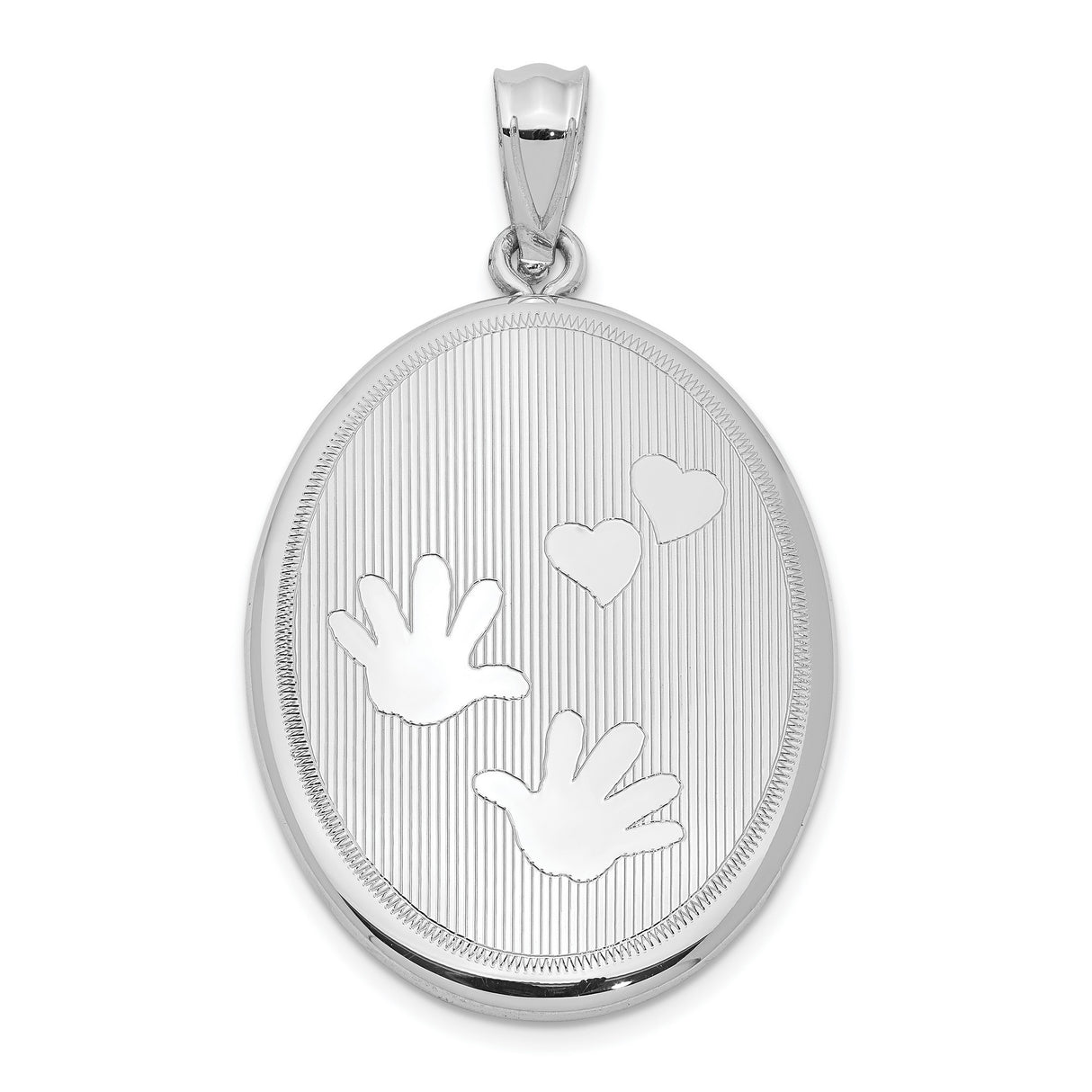 Sterling Silver Oval Locket Pendant with Handprints and Hearts, Symbolic Motherhood Jewelry