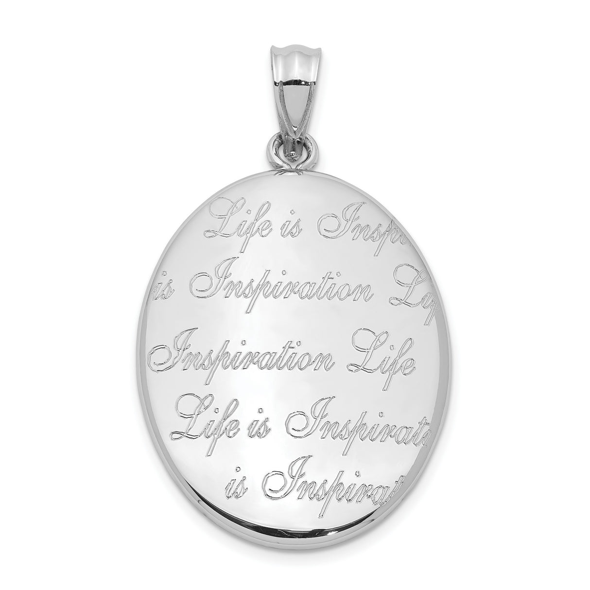 Sterling Silver Oval Pendant with Life Is Inspiration Quote, Motivational Jewelry for Women