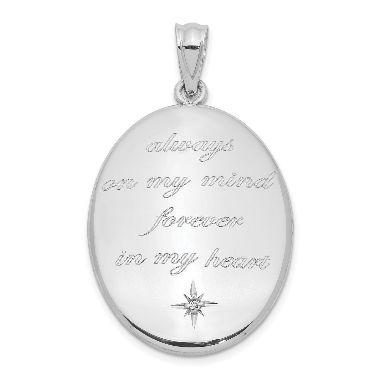 Sterling Silver Memorial Pendant with Diamond Accent, Oval Design with Star, Always on My Mind Theme