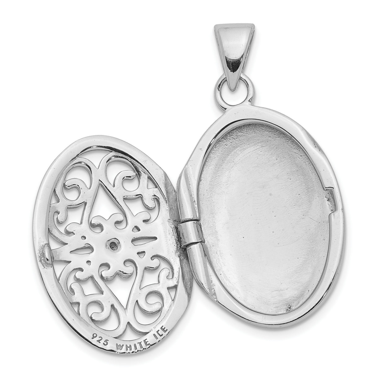 Sterling Silver Oval Locket Pendant with Diamond Accent, Vintage Filigree Photo Keepsake