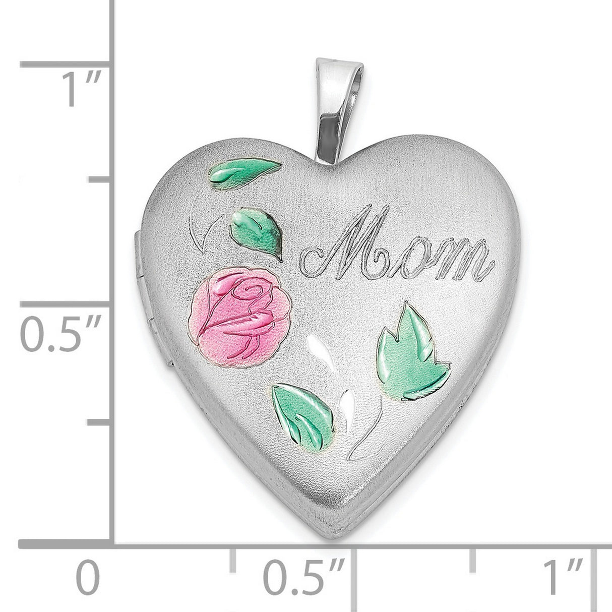 Sterling Silver Heart Locket Pendant with Pink Rose and Mom Text, Floral Keepsake Jewelry for Women