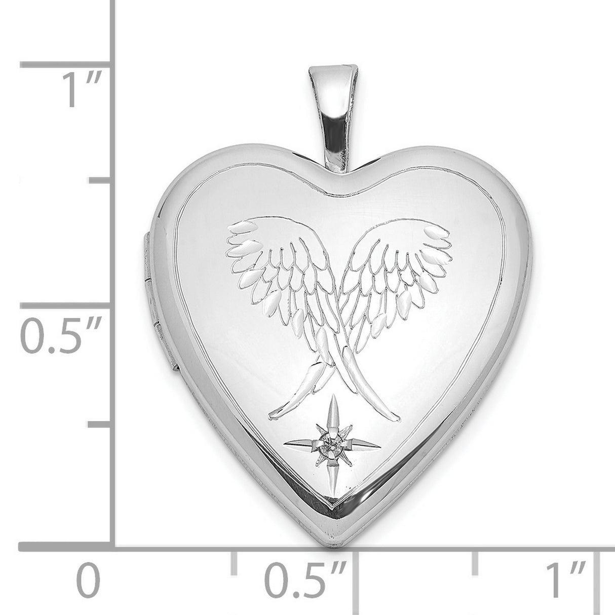 Sterling Silver Heart Locket Pendant with Diamond, Angel Wings and Starburst Design