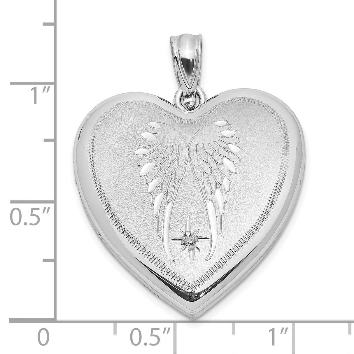 Sterling Silver Heart Locket Pendant with Diamond, Angel Wings and Starburst Design