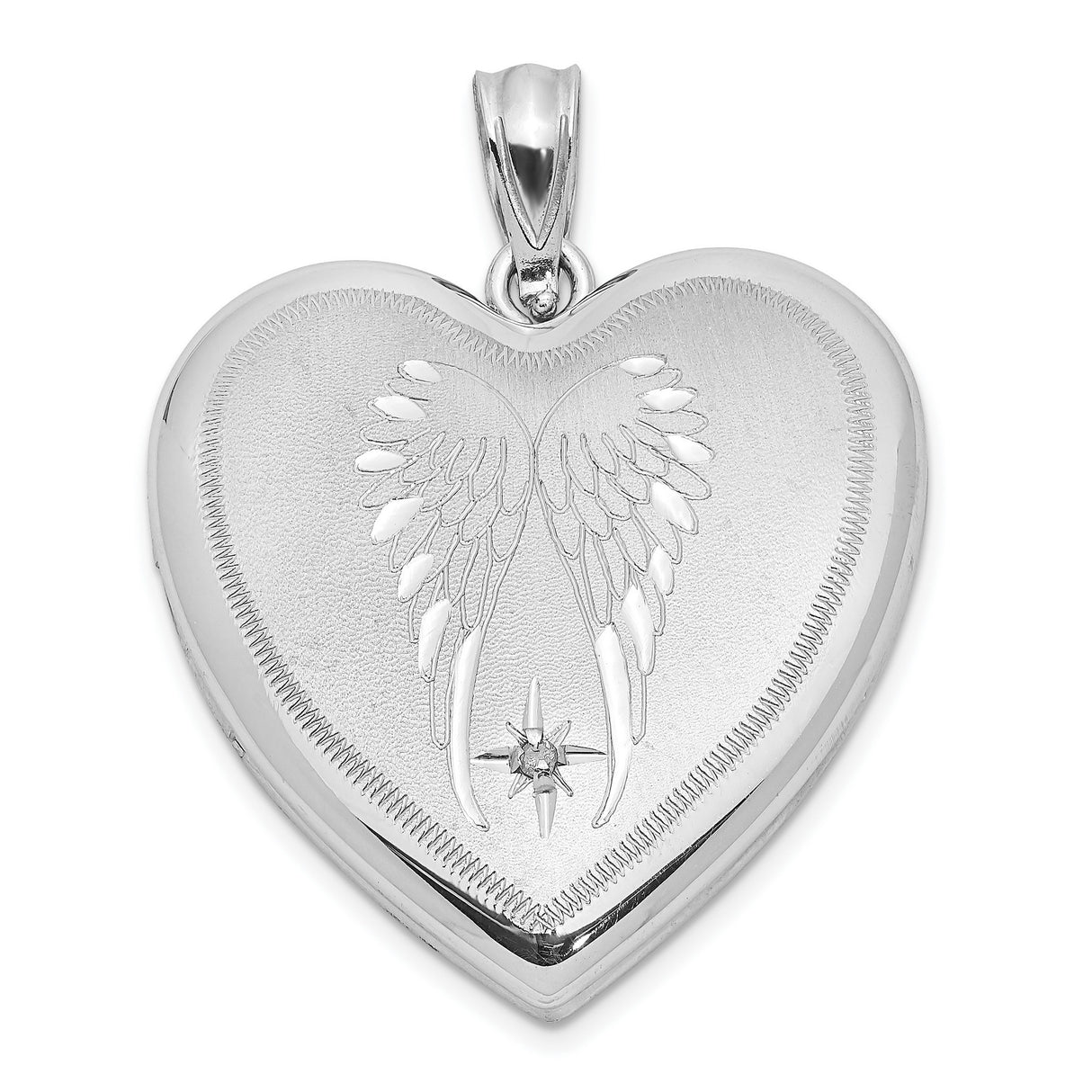 Sterling Silver Heart Locket Pendant with Diamond, Angel Wings and Starburst Design