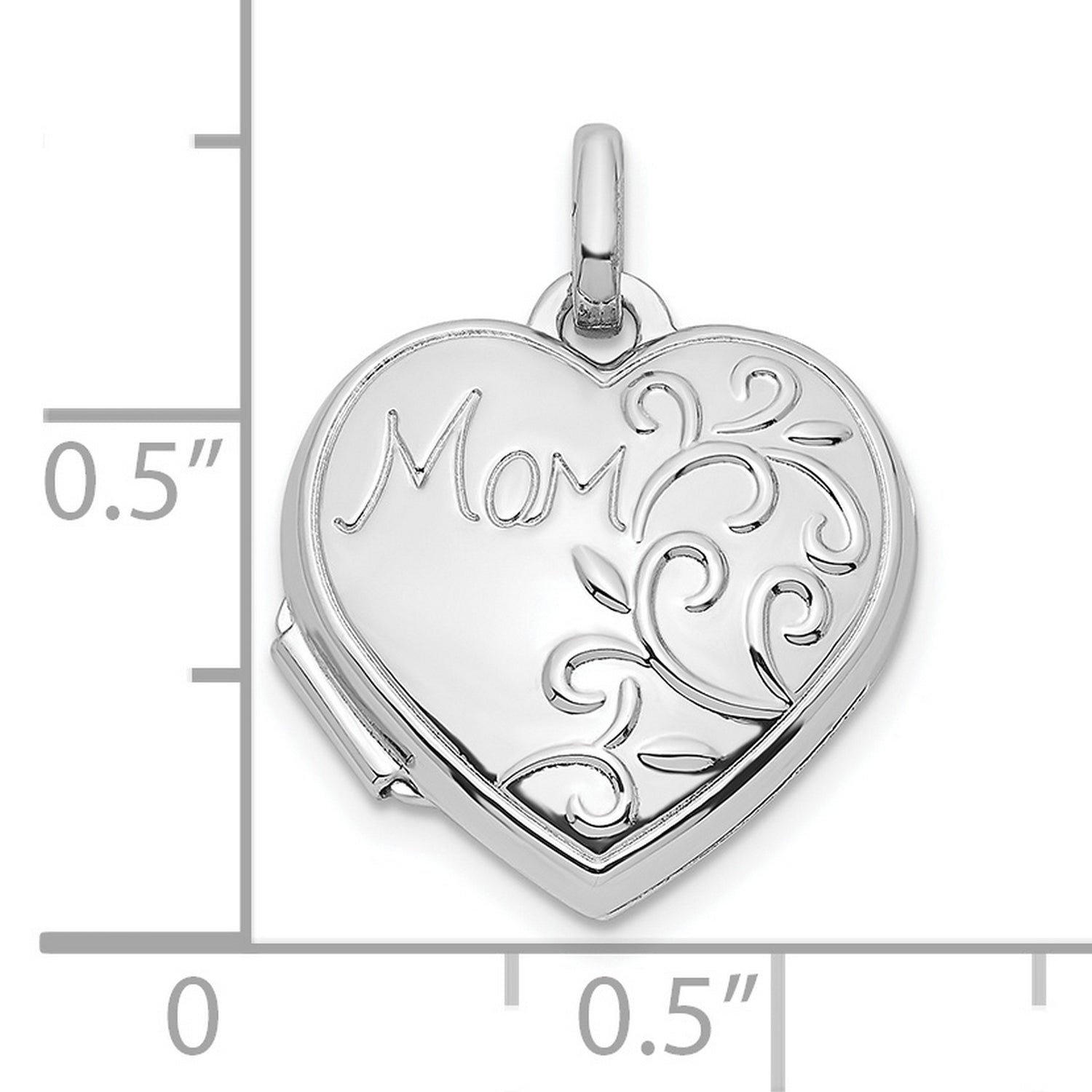 Sterling Silver Heart Locket Pendant with Mom and Floral Scrollwork Design
