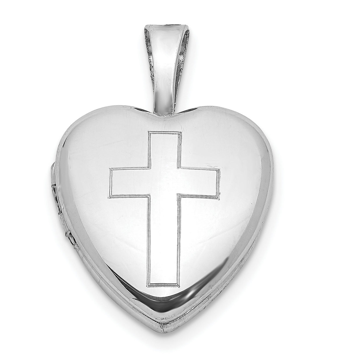 Sterling Silver Heart Locket Pendant with Etched Cross Design for Women