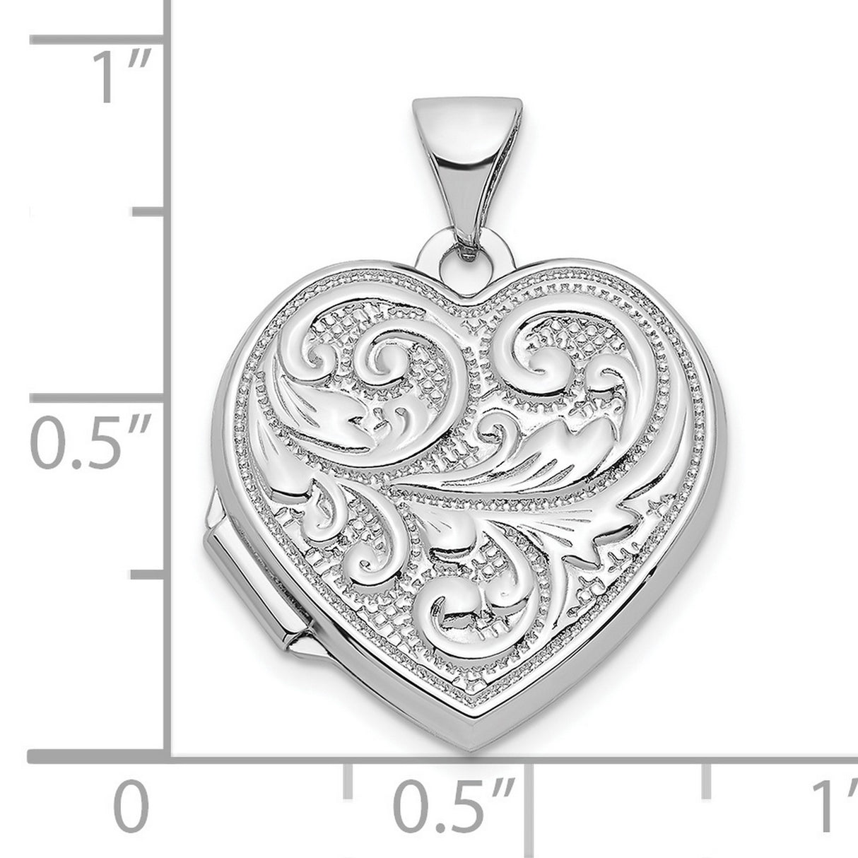 Sterling Silver Heart Locket Pendant with Scrollwork Engraving and Floral Design for Women
