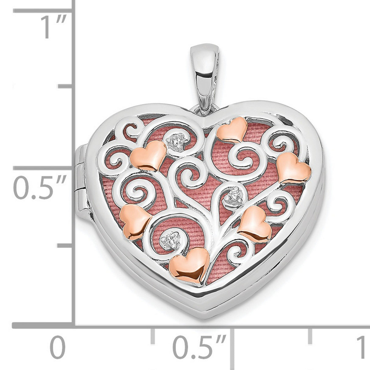 Sterling Silver Heart Locket Pendant with Cubic Zirconia and Rose Gold-Tone Accents
