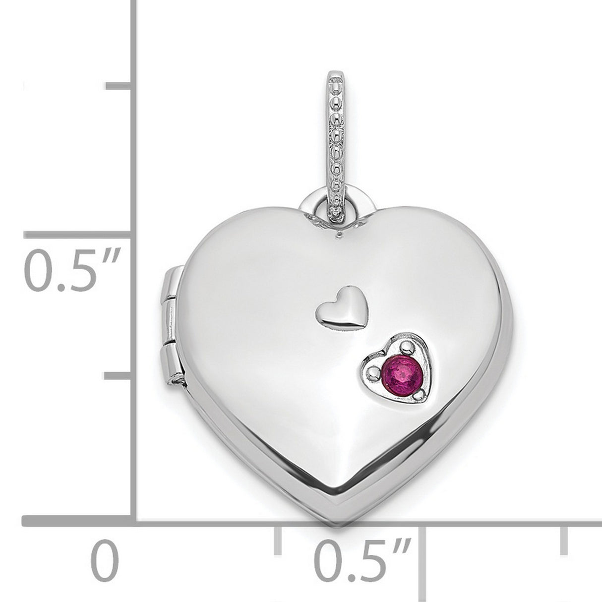 Sterling Silver Heart Locket Pendant with Lab Created Ruby, Romantic Keepsake for Women