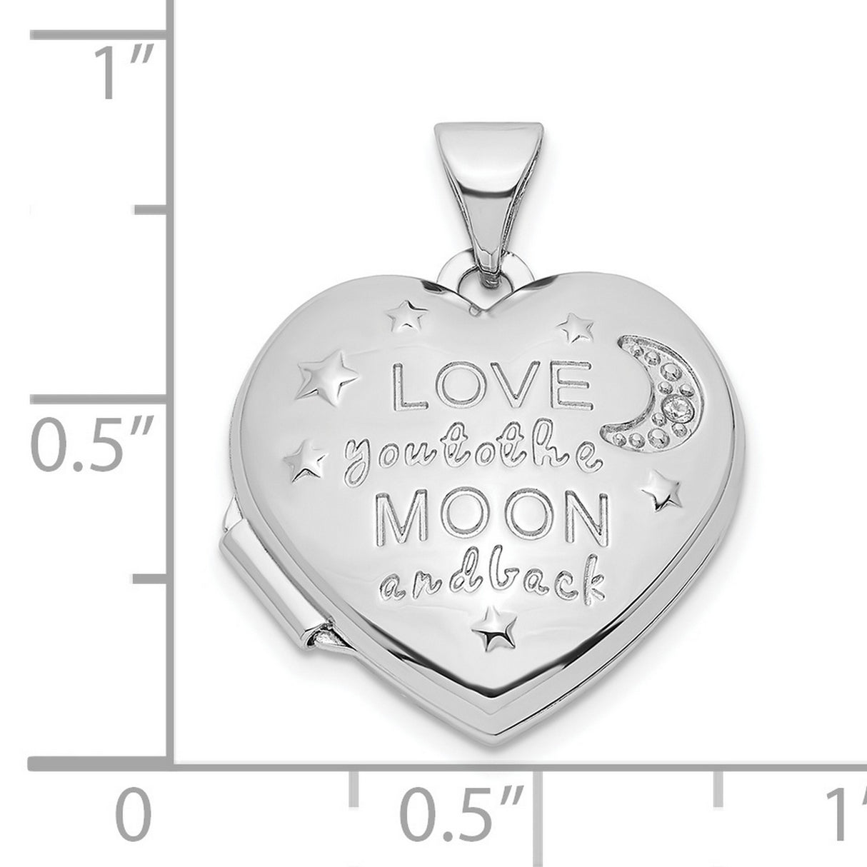 Sterling Silver Heart Locket Pendant with Cubic Zirconia, Moon and Stars Design, Romantic Jewelry