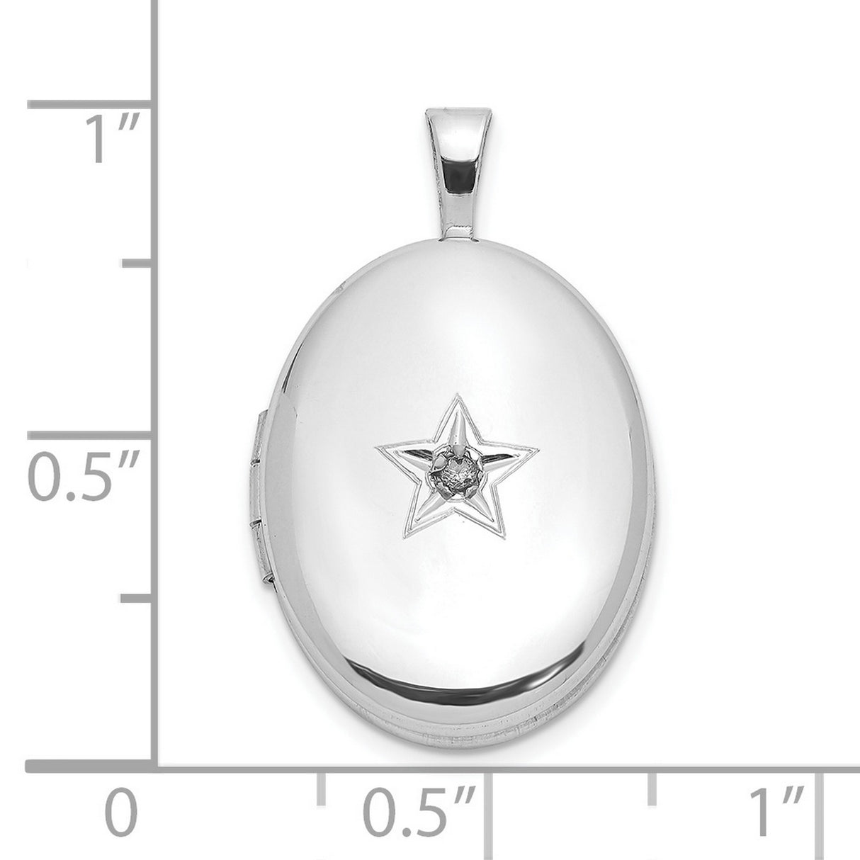 Sterling Silver Oval Locket Pendant with Star Engraving and Diamond Accent