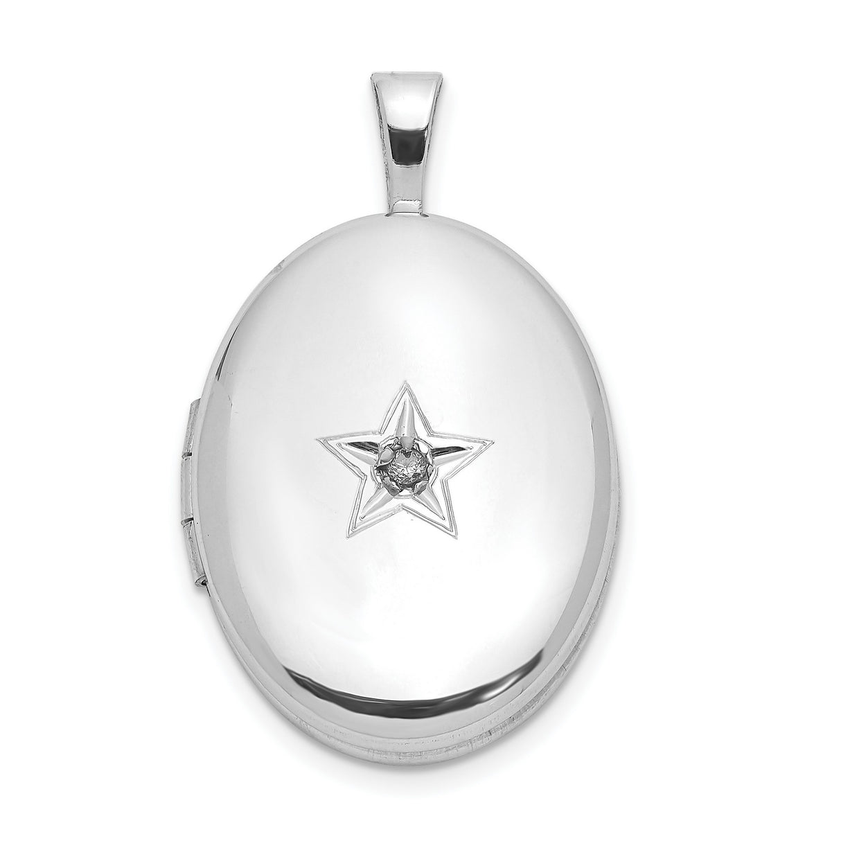 Sterling Silver Oval Locket Pendant with Star Engraving and Diamond Accent