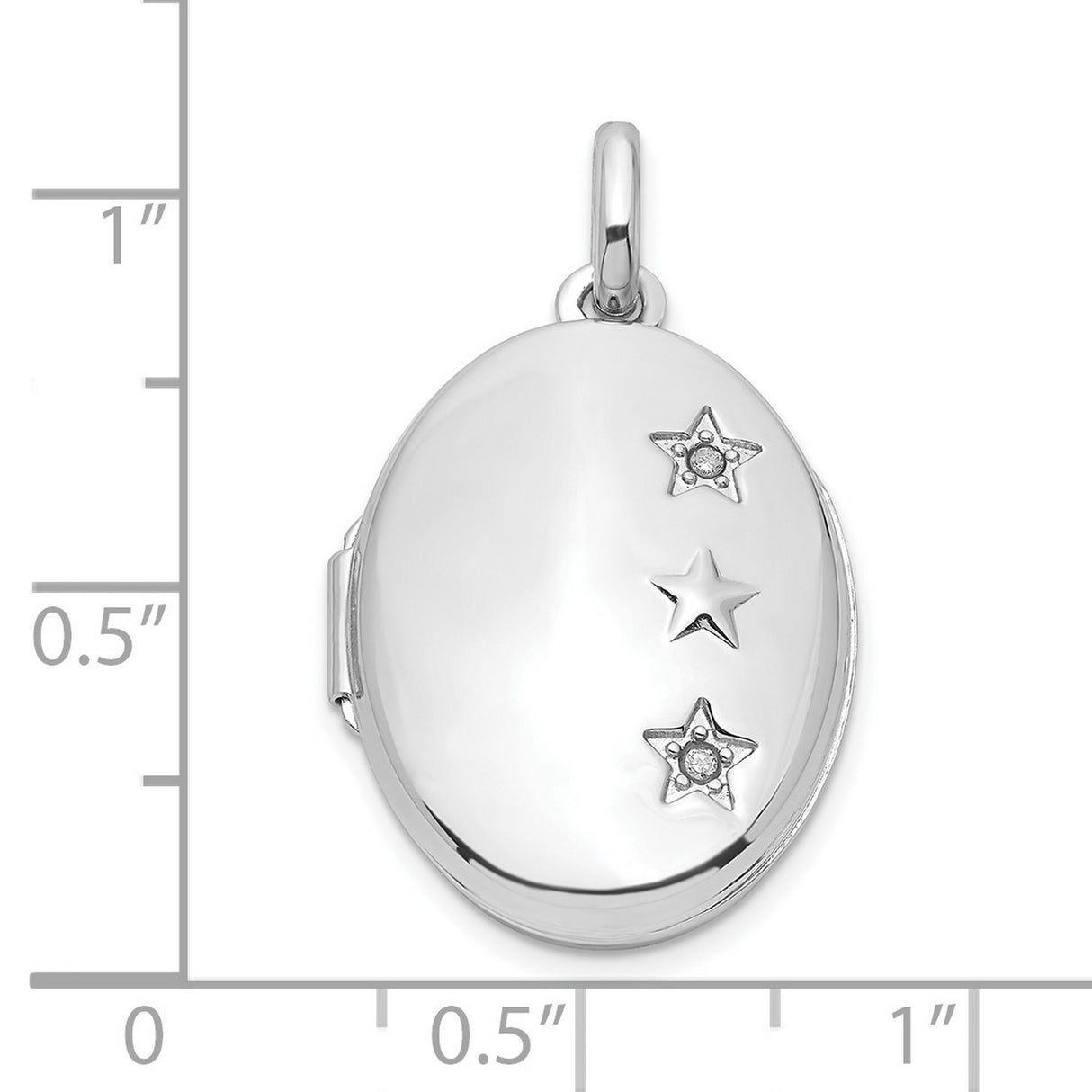Sterling Silver Oval Locket Pendant with Diamond, Star Accents and Celestial Design for Women