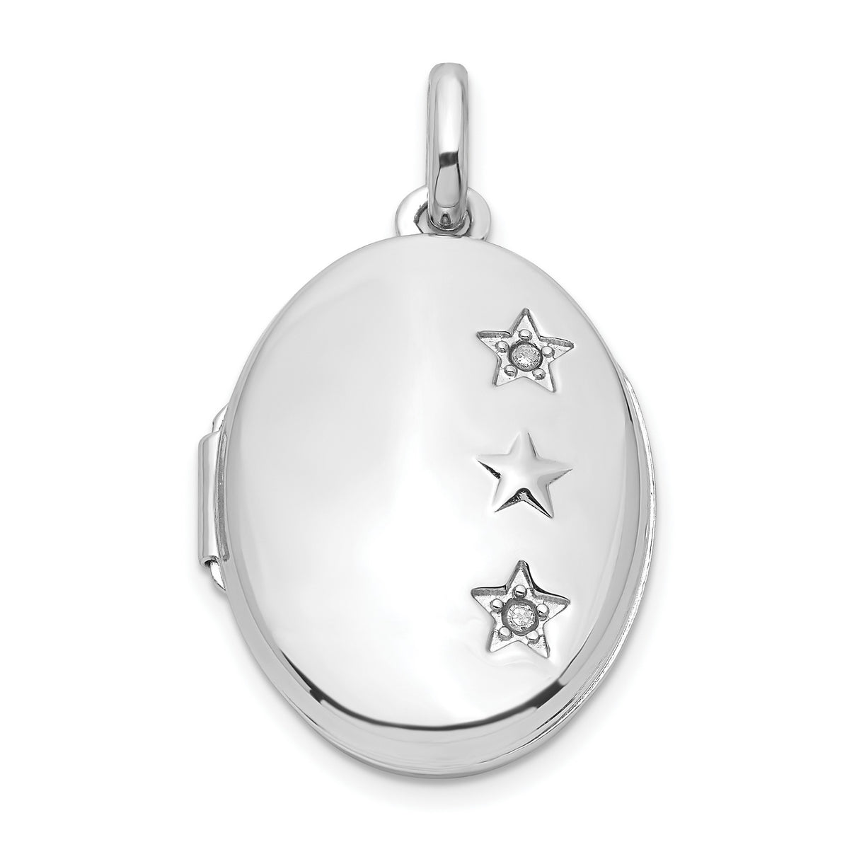 Sterling Silver Oval Locket Pendant with Diamond, Star Accents and Celestial Design for Women