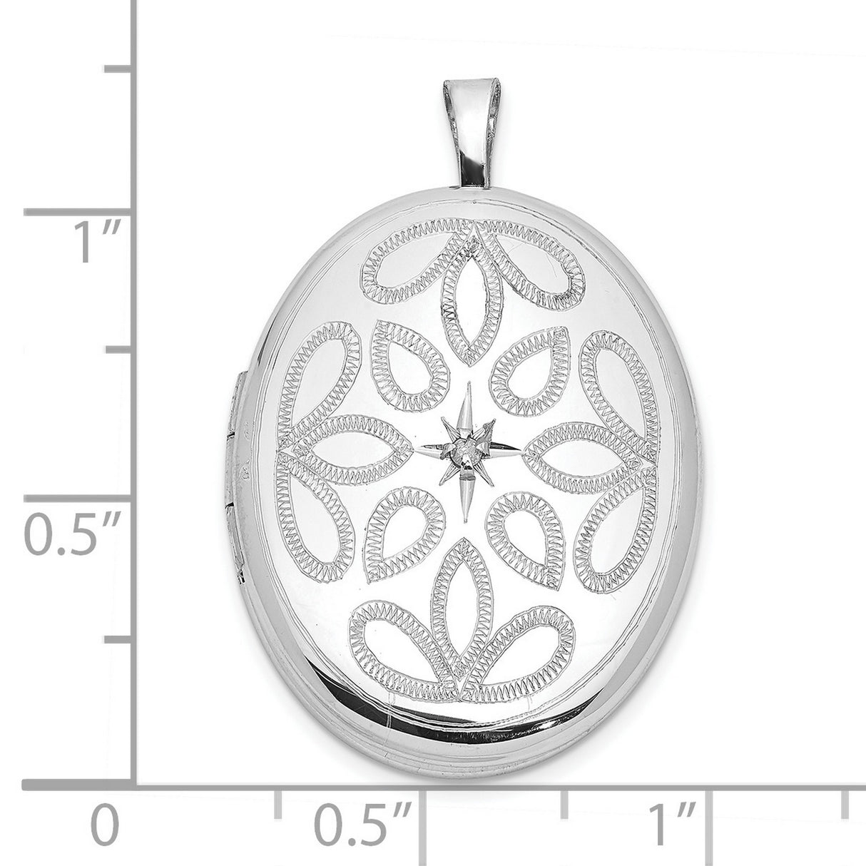 Sterling Silver Locket Pendant with Diamond, Floral Starburst and Petal Design for Women