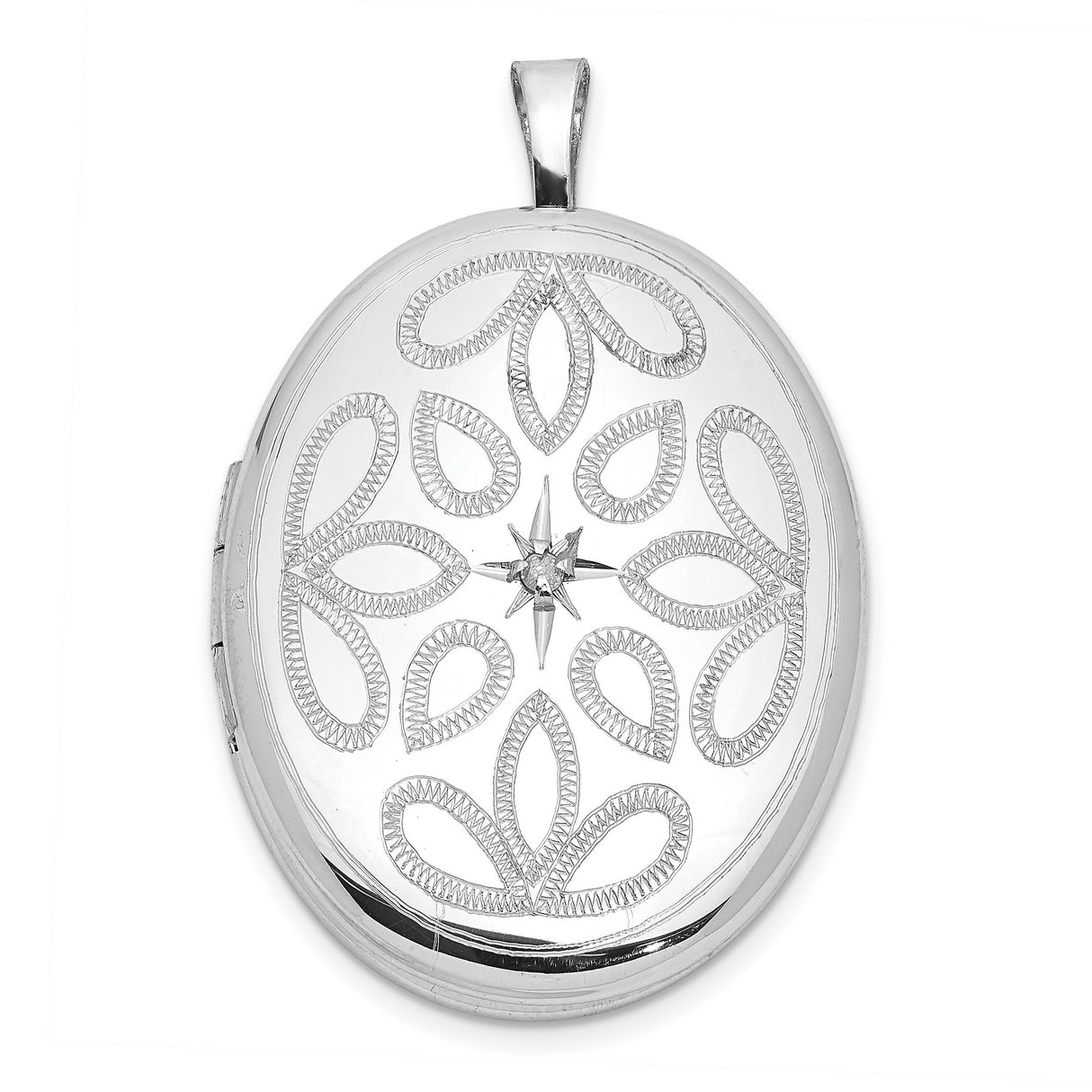 Sterling Silver Locket Pendant with Diamond, Floral Starburst and Petal Design for Women