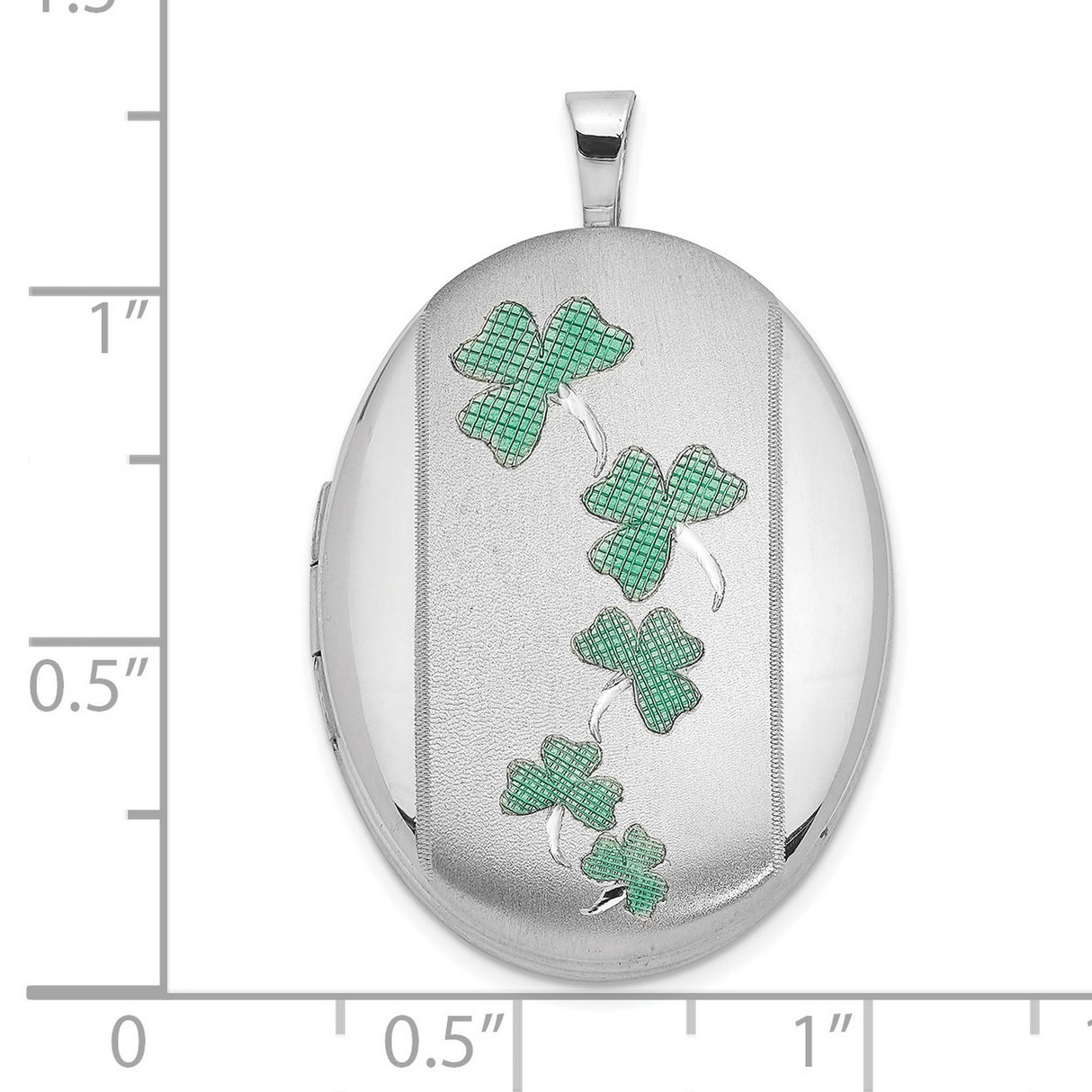 Sterling Silver Oval Locket Pendant with Green Enameled Four-Leaf Clover, Irish Heritage Design