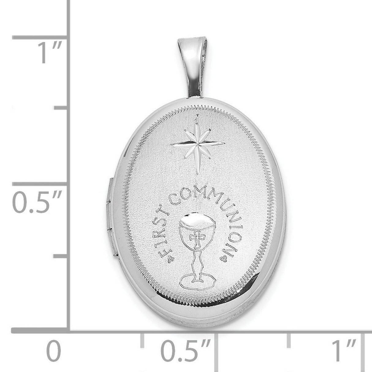 Sterling Silver Oval Communion Locket Pendant with Chalice, Cross, and Eight-Point Star