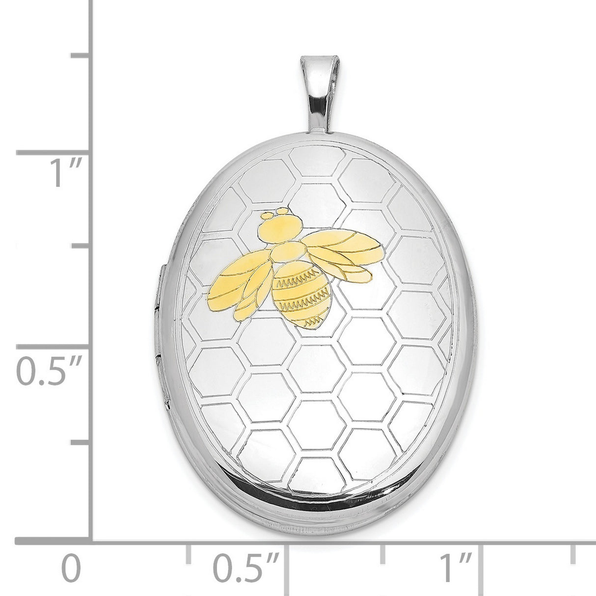 Sterling Silver Oval Locket Pendant with Gold Bee and Honeycomb Design