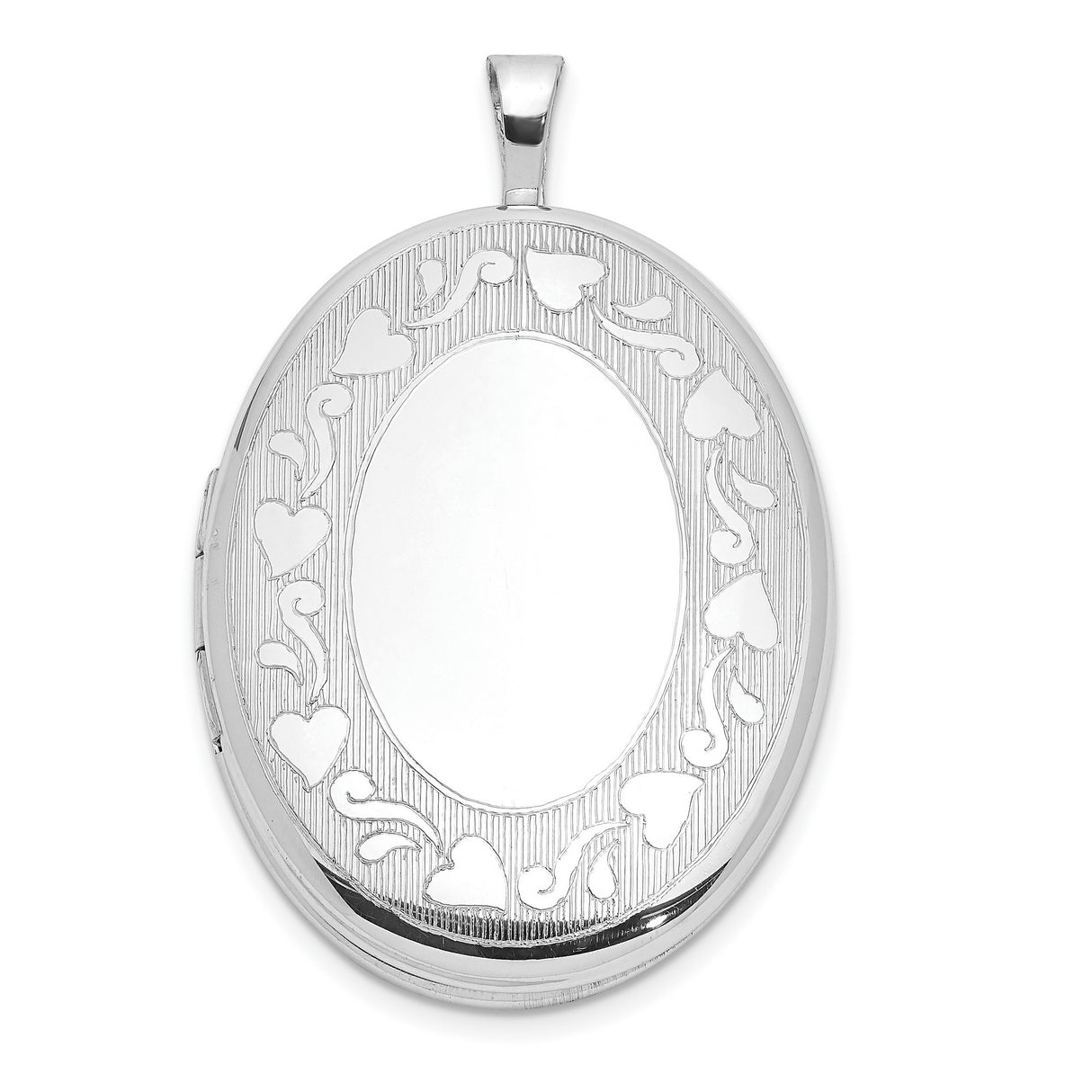 Sterling Silver Oval Locket Pendant with Heart and Vine Design for Women