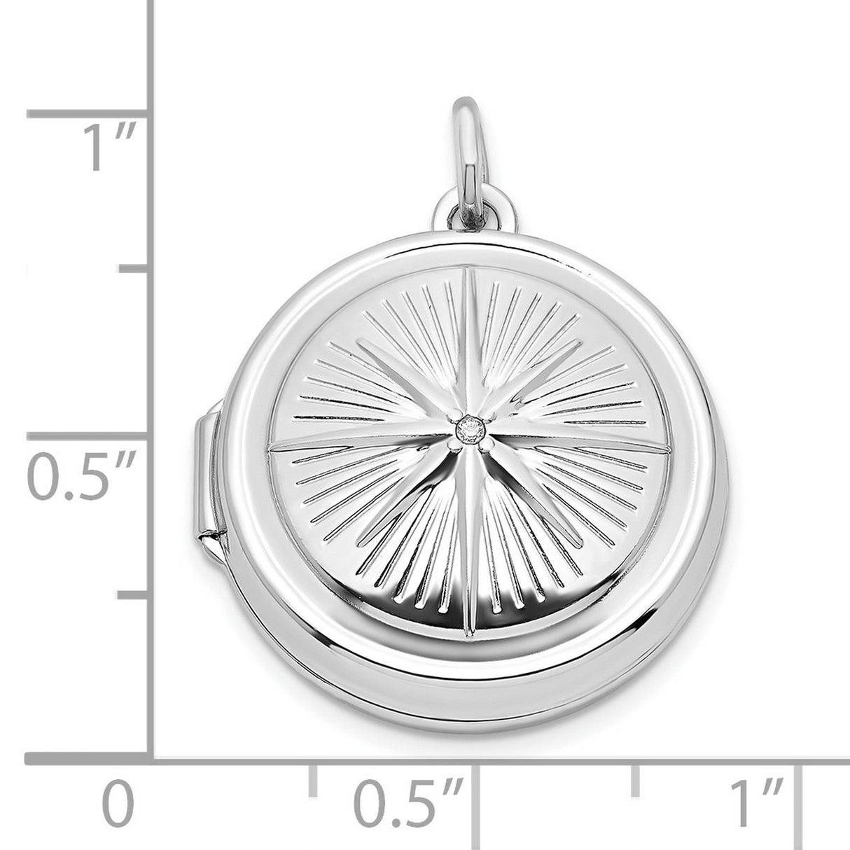 Sterling Silver Round Locket Pendant with Cubic Zirconia, Starburst Design, Spiritual Keepsake Jewelry