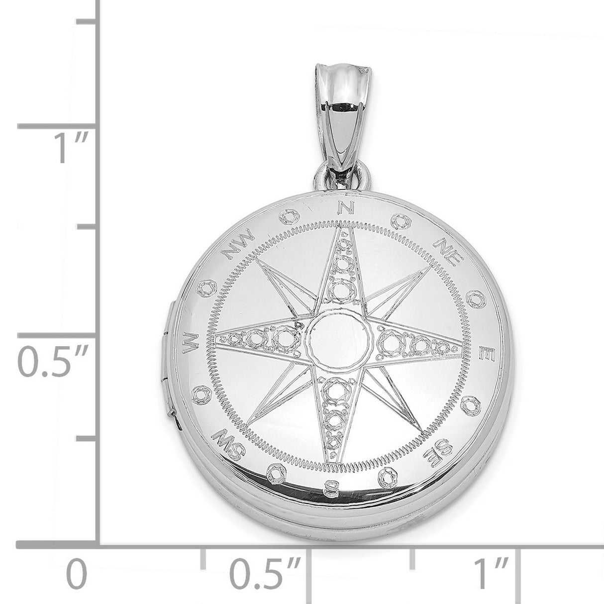 Sterling Silver Compass Locket Pendant with Nautical Star Engraving, Travel and Guidance Theme