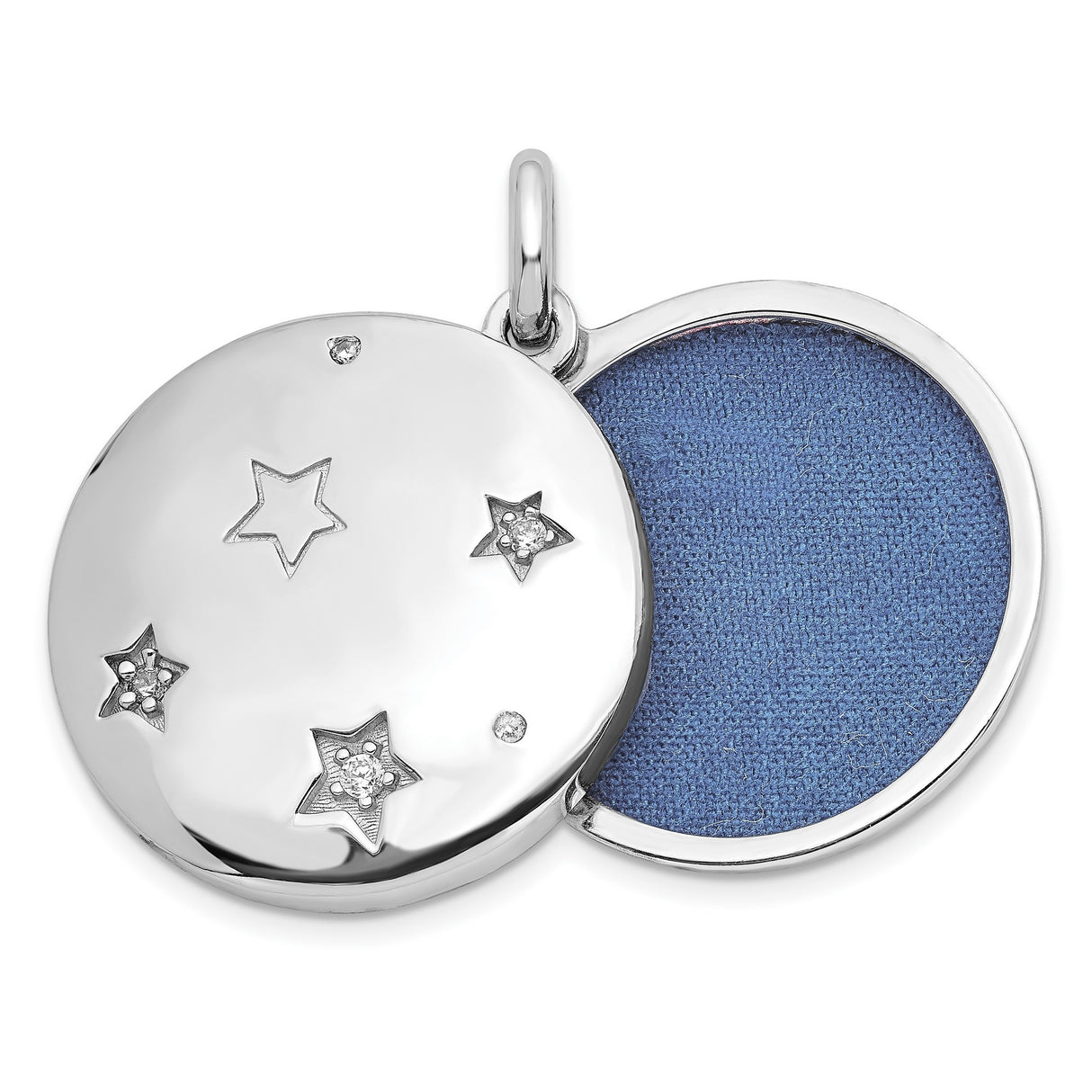 Sterling Silver Round Pendant with Cubic Zirconia, Celestial Moon and Star Design