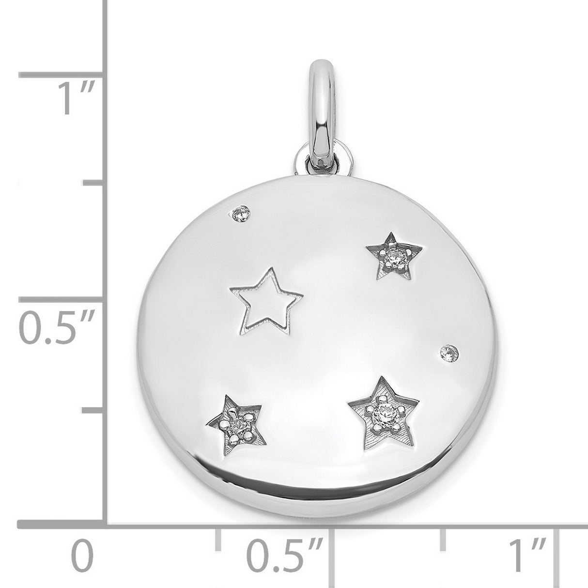 Sterling Silver Round Pendant with Cubic Zirconia, Celestial Moon and Star Design