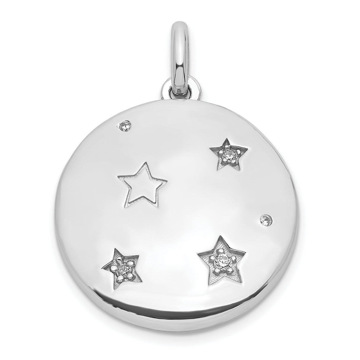 Sterling Silver Round Pendant with Cubic Zirconia, Celestial Moon and Star Design