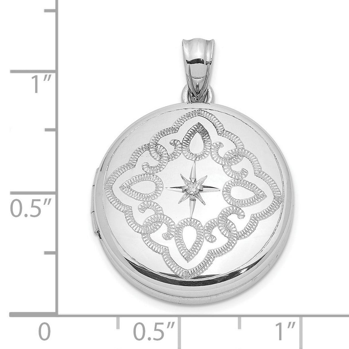 Sterling Silver Round Locket Pendant with Heart and Teardrop Motif, Starburst Engraving