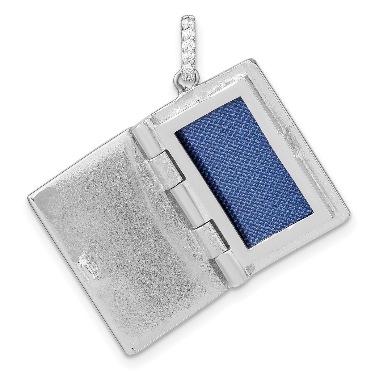 Sterling Silver Rectangular Locket Pendant with Cubic Zirconia and Beaded Border