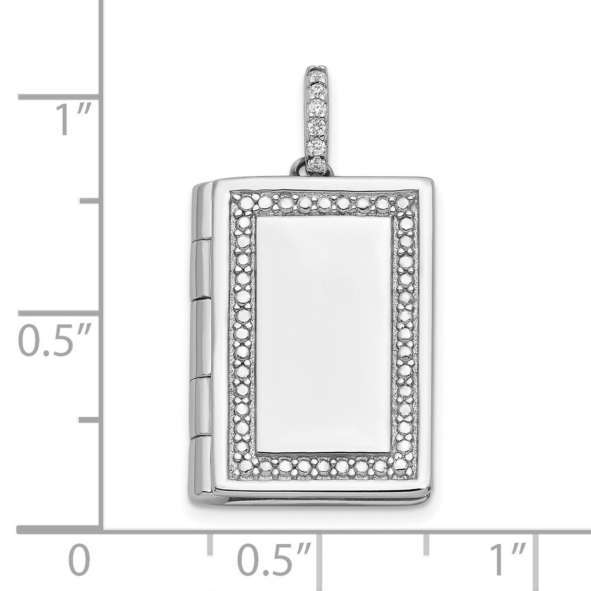 Sterling Silver Rectangular Locket Pendant with Cubic Zirconia and Beaded Border