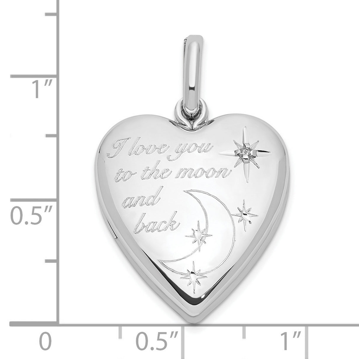 Sterling Silver Heart Pendant with Diamond, Moon and Star Design, Romantic Jewelry for Women