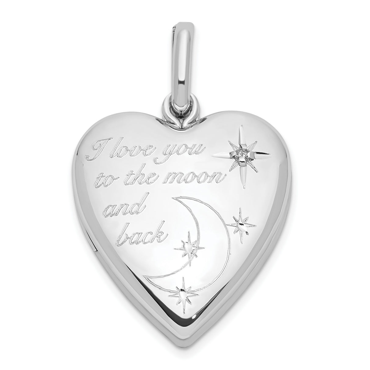 Sterling Silver Heart Pendant with Diamond, Moon and Star Design, Romantic Jewelry for Women