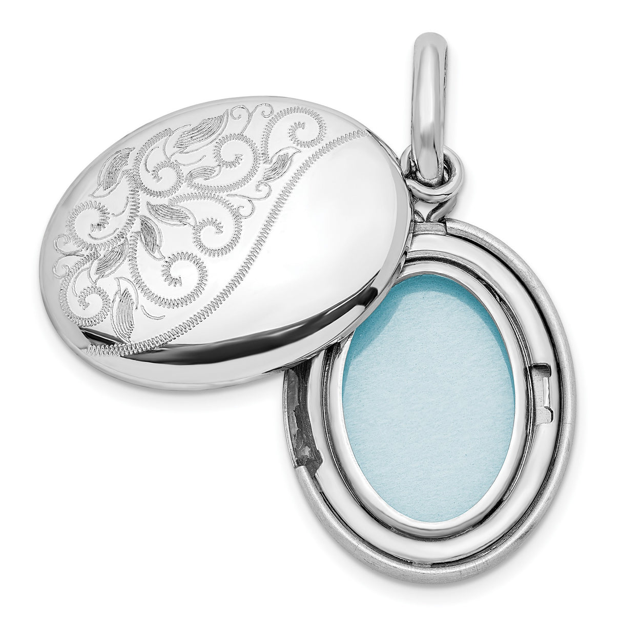 Sterling Silver Oval Photo Locket Pendant with Floral Scroll Design for Women