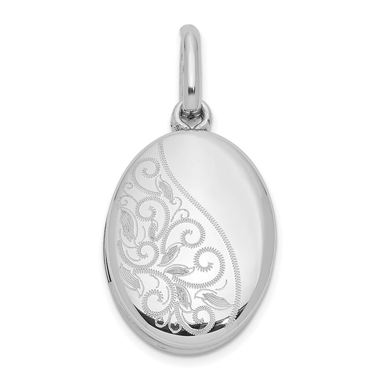 Sterling Silver Oval Photo Locket Pendant with Floral Scroll Design for Women