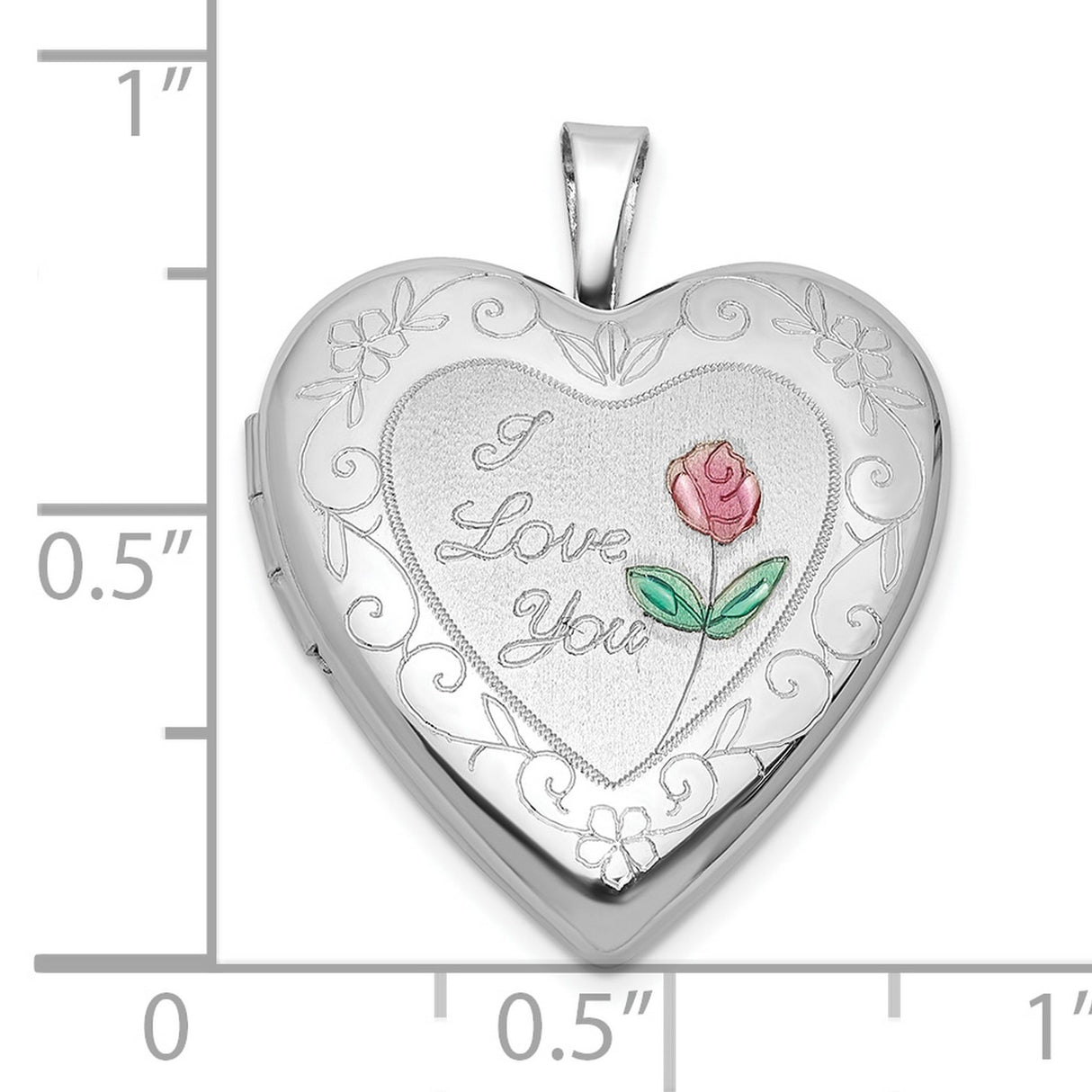 Sterling Silver Heart Locket Pendant with Floral Design and Pink Rose Detail