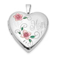 Sterling Silver Heart Locket Pendant with Pink Enamel Flowers and Green Leaves, Mom Keepsake Jewelry