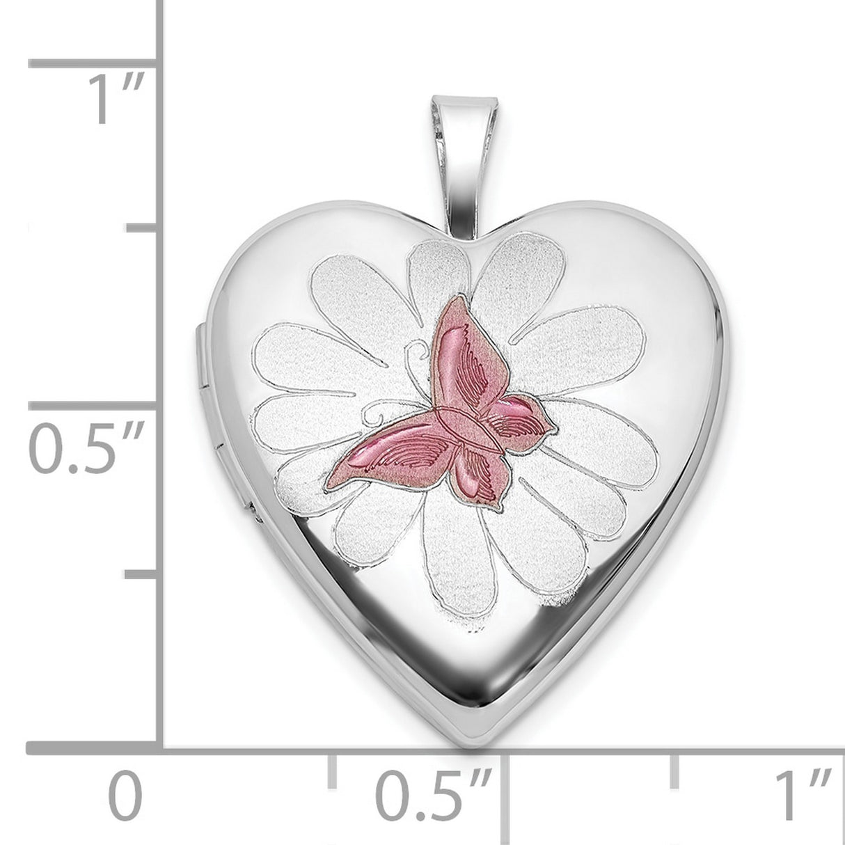 Sterling Silver Heart Locket Pendant with Pink Butterfly and Flower Design for Women