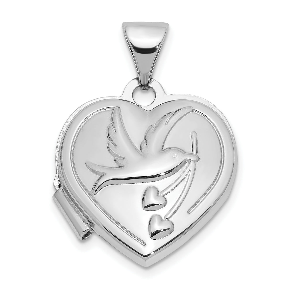Sterling Silver Heart Locket Pendant with Dove and Two Hearts, Christian Memorial Jewelry for Women
