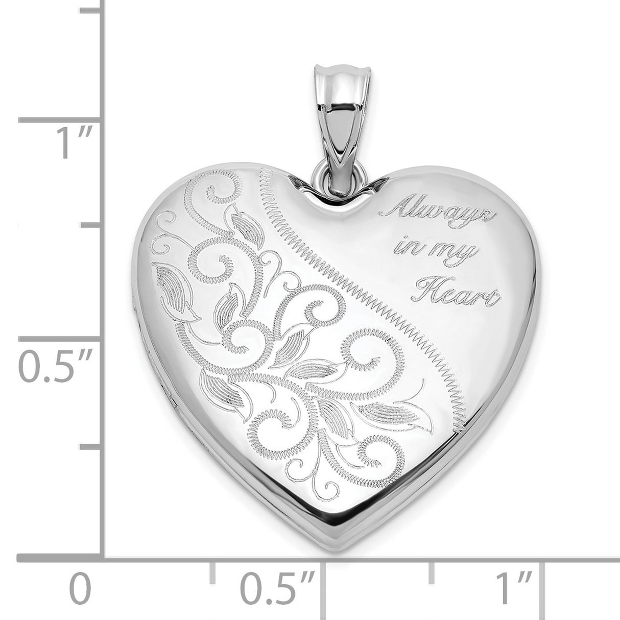 Sterling Silver Heart Locket Pendant with Floral Design and Always in My Heart Inscription