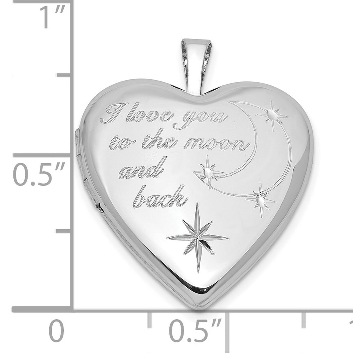 Sterling Silver Heart Locket Pendant with Crescent Moon and Star, I Love You to the Moon and Back Engraving