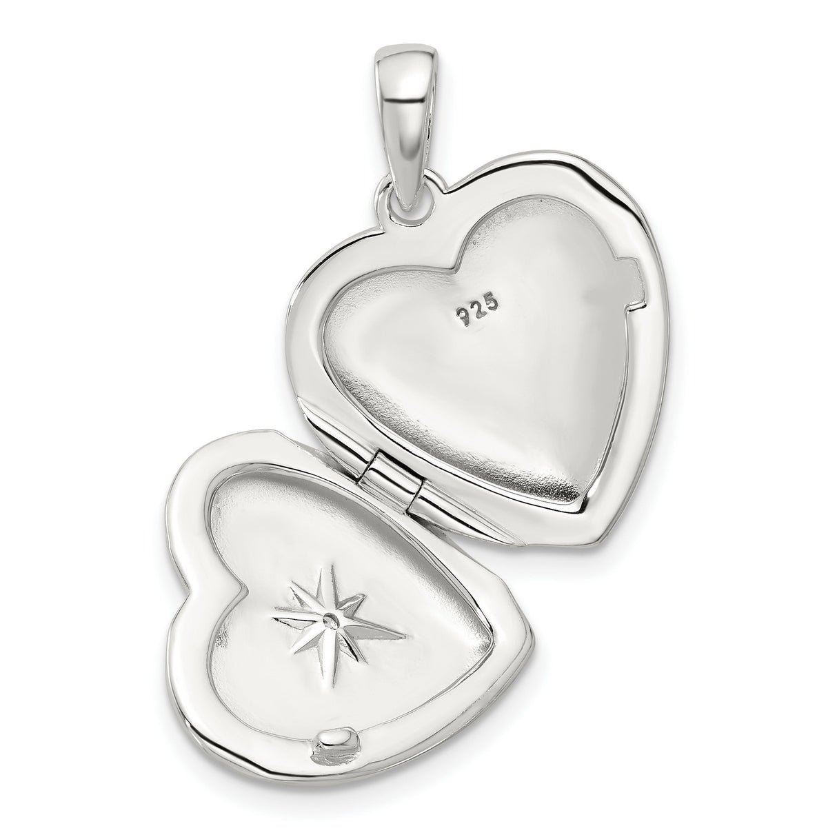 Sterling Silver Heart Locket Pendant with Starburst Engraving and Cubic Zirconia Accent