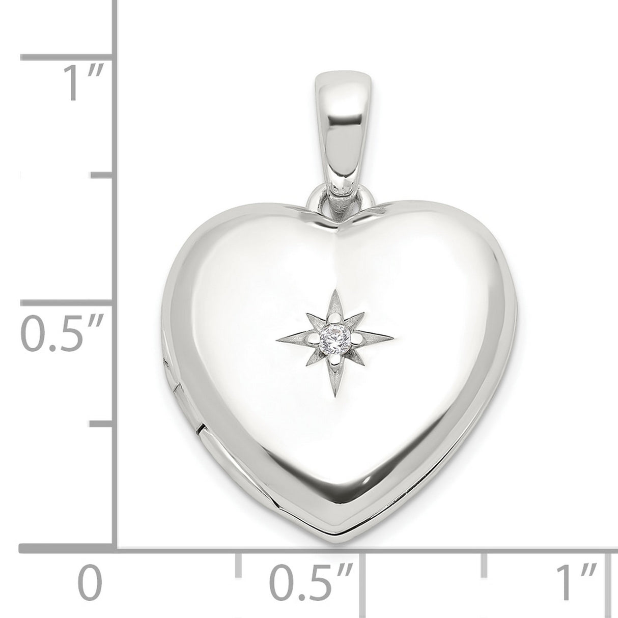 Sterling Silver Heart Locket Pendant with Starburst Engraving and Cubic Zirconia Accent